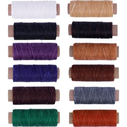 12PCS/Set 50m 150D Leather Sewing Waxed Thread Flat Waxed Sewing Thread Wax Line Stitching Thread for Leather Craft DIY Threads