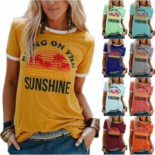 2021 Women Top Bring On The Sunshine Printed Cotton Short-sleeved T-shirt Graphic Tee Loose Omighty Plus size vintage