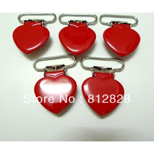 25pcs 1'' 25mm #MD36 Red Colored Enamel Heart Suspender Clips