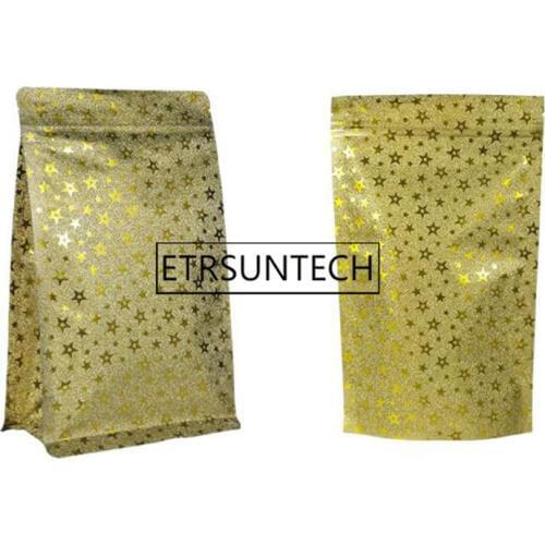 300pcs Shining Stars Hot Gold Coffee Powder Foil Mylar Package Bag Open Top Coffee Bag Stand-up Food Pouch