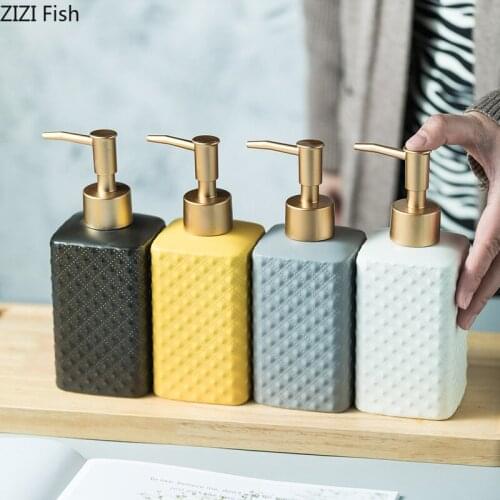 350ml Manual Soap Dispenser Solid Color Ceramic Hand Sanitizer Bottle Container Press Empty Bottle Modern Bathroom Accessory Set