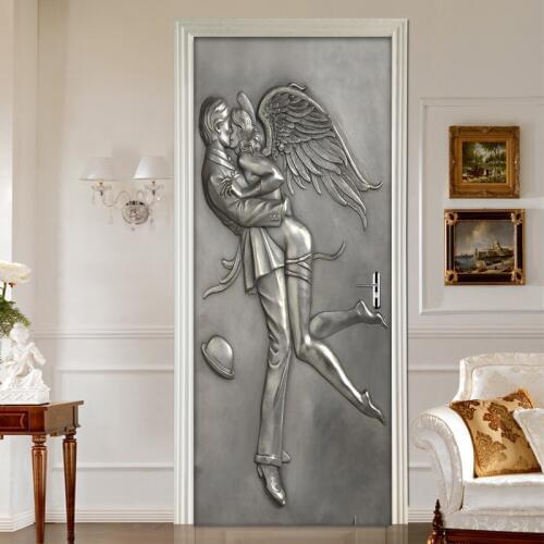 3D Stereo Creative DIY Self-adhesive Door Mural Wallpaper Couple Angel Living Room Bedroom Door Decoration Sticker Wall Decals