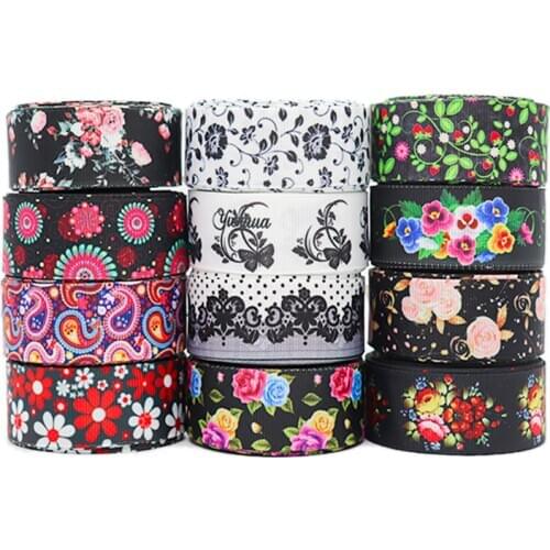 5 Yards 1" 25MM Flowers Printed Grosgrain Ribbons For Hair Bows DIY Handmade Materials Y2020120202