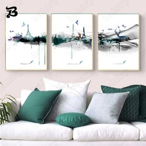 Abstract Painted Elk Canvas Painting Decorative Posters and Prints Colorful Birds and Deers Wall Pictures for Living Room Decor