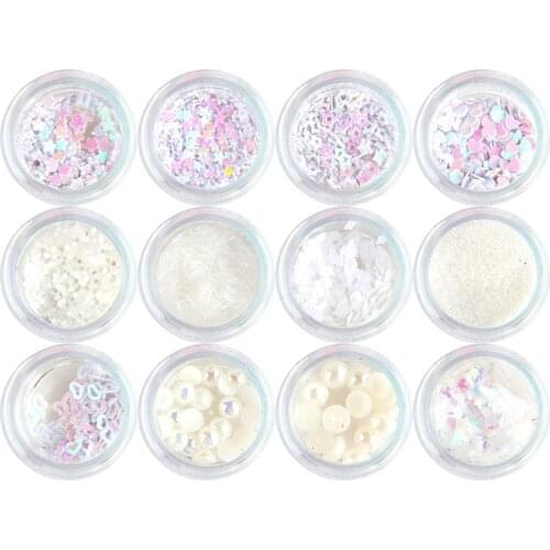 12Pc/Set Nail Sparkle Shell Color Glitter Sequins Different Shapes Holographic Mermaid Flakes For Manicure Gel Polish Decoration