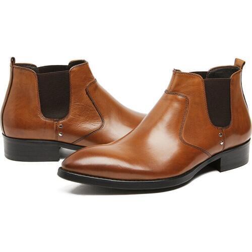 Fashion Men Ankle Boots Genuine Leather Luxury Slip On Business Formal Shoes Large Size High Quality Wedding Dress Chelsea Boots