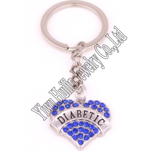 Rhodium plated studded with sparkling crystals DIABETIC key chain