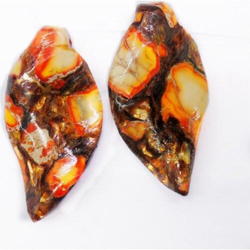2Pcs 40x20x7mm Wholesale Orange&Bronze Sea Sediment Jasper & Pyrite Leaf Shape Height Holes Bead DIY Jewelry Accessories S865