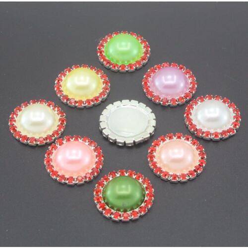 DIANCAN 21mm Round Rhinestone Pearl Buttons Silver Flatback Metal In Clear Botones For Garment Clothing Decoration 10pcs