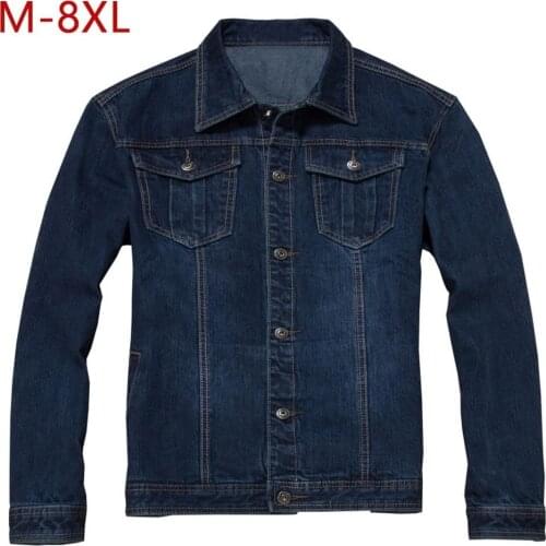 M-8XL Plus Size Autumn Jeans Jacket Men Hip Hop Fashion Casual Denim Jacket Pocket Solid Cotton Cowboy Vintage Outerwear 3ZWJ09