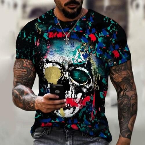 Men Fashion Retro Horror Skull Funny 3D Print Oversized T-Shirt Mtreet Trend Short Sleeve Male Tees Trendy Casual O-Neck Tops