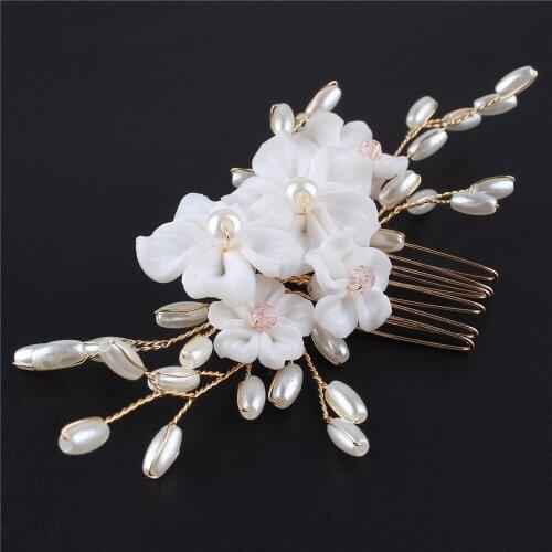 Bride Elegant Wedding floral Crystal Hair Ornaments Flashing Crystal Pearl Hair Comb Bride fashion Hair Accessories Jewelry
