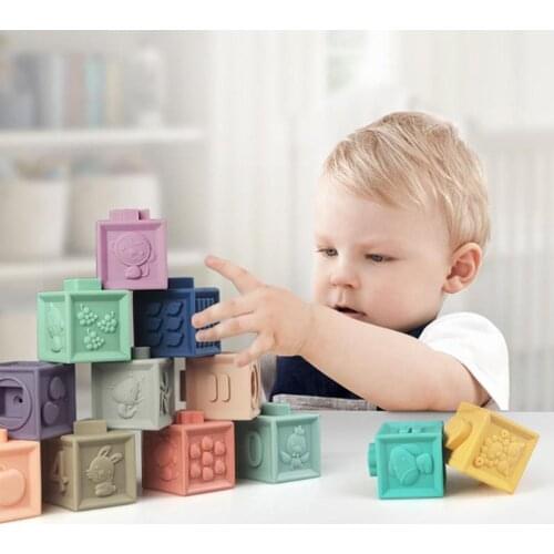 12pcs/set Baby Grasp Toy Silicone Kids Building Blocks 3D Touch Hand Soft Balls Baby Massage Rubber Teethers Squeeze Toy Blocks