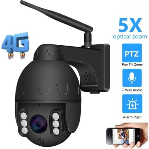 3G 4G SIM Card Wifi PTZ HD 2MP 5MP IP Camera Wireless Auto Cruise Tour Rotating Audio Mic IR 50M 5X Zoom Auto Focus CCTV Camera