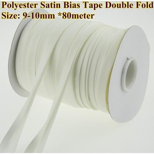 Double Fold Bias Tape Polyester Satin Bias binding Size 1cm, 80meter. sewing material accessories DIY hand ivory White