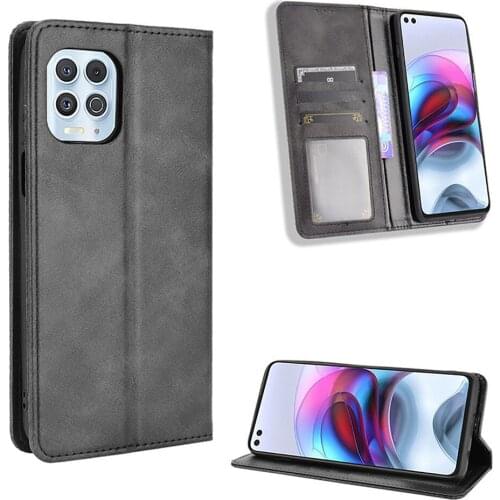 Leather Phone Protective Case Magnetic Flip-on w/ Card Slots Stand Cover for Moto rola Edge S/G100 Phone Shell