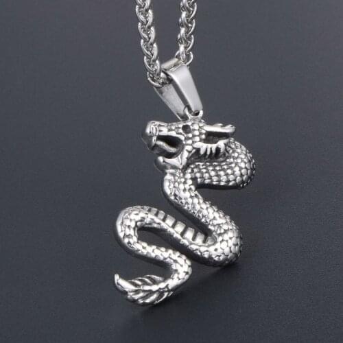 Personality Dragon Shaped Pendant Silver Color Titanium Steel Pendant Chinese Style Mascot Lucky Gift Mens Domineering Jewelry