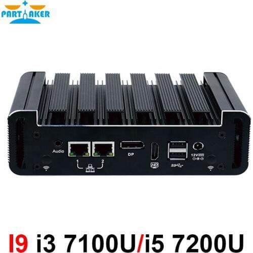 Partaker Fanless Mini PC Windows 10 Pro Intel Core i7 i5 7200U i3 7100U i3 6100U Barebone Computer DDR4 2.4GHz 4K HTPC WiFi