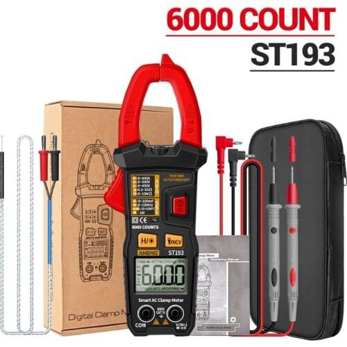 ST193 Multimeter Clamp Meter Digital 6000 Count True RMS AC Clamp Meter Voltage Auto Tester Hz Capacitance Ohm