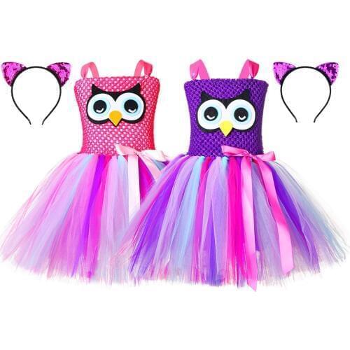 Halloween Girls Owl Role Play Tutu Dress Kids Nighthawk Animal Theme Birthday Party School Perform Cosplay Costume For Holidays