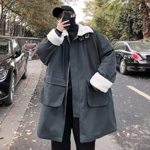 Winter Mens Loose Parkas Coat Turn-down Collar Blue Green Warm Cashmere Outwear