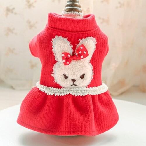 Dog Dress Pet Clothes Autumn and Winter New Products Teddy Bichon Dog Cat Cat Bow Pearl White Rabbit Princess Red Puppy Clothes
