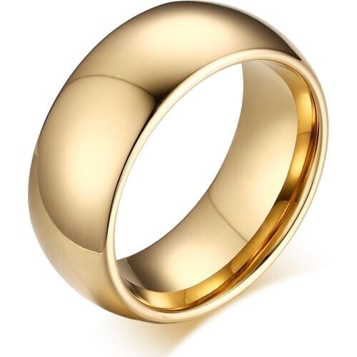 POYA Jewelry 8mm Gold Tungsten Rings for Men Women High Polished Domed Wedding Band Comfort Fit