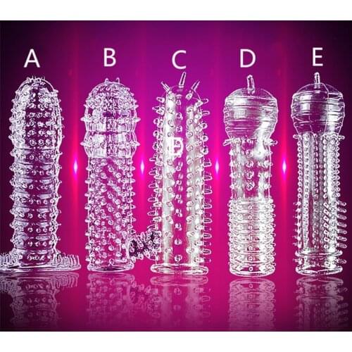Extension Reusable Condom Penis Sleeve Male Enlargement Time Delay Spike Clit Massager Cover Crystal Clear Condoms Adult Sex Toy