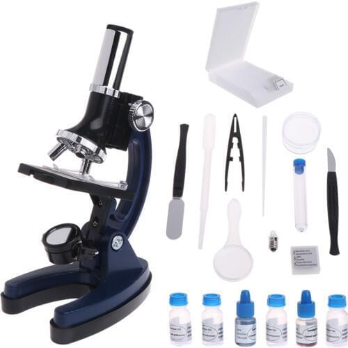 Durable Metal Arm Children Kids Biological Microscope Set Student Educational Toy 100x 600x 1200x