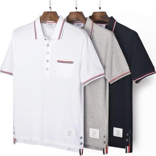 2021 Fashion TB THOM Brand Polo Shirts Men Casual Slim Solid Cotton Polo shirt Summer Short Sleeve High Quantity Polo Clothing