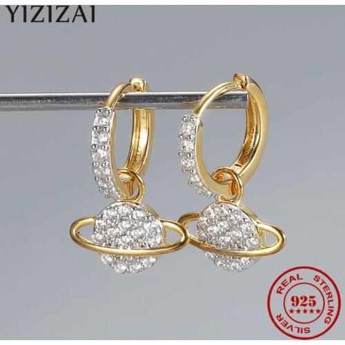 S925 Silver Cosmic Planet Drop Earrings Dazzling Array Zircon Crystals Cute Trendy Girls Embrace 18k Student Hoop Jewelry