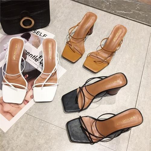 WEIBATE Women Summer Sandals 2020 High Heel Sandals Slippers Slip On Open Toe Sandals Casual Outdoor Slippers Narrow Band Slides