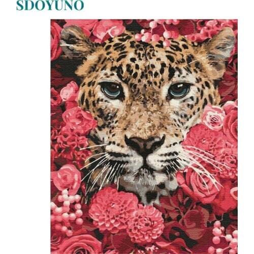 SDOYUNO 40x50cm Oil Painting By Numbers Kits Leopard Frameless Coloring By Numbers Animals Digital DIY Home Numbers On Canvas