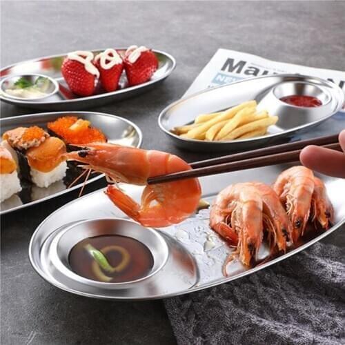 Stainless Steel Plate Oval Pepper Roast Meat Sauce Dishes Bowl Separate Sushi Vinegar Soy Plates Tableware Food Seasoning Tray