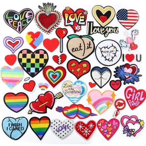 Fabric Love Heart Badge Embroidered Iron on Hippy Punk Heart Collection DIY Patches for Jackets Jeans Pants Backpacks Clothes
