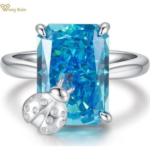 Wong Rain Creative 925 Sterling Silver Aquamarine Gemstone Wedding Engagement Little ladybug Ring Fine Jewelry Rings Size 5-9