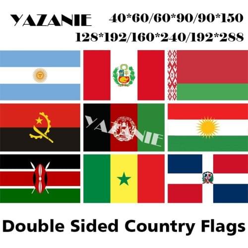 YAZANIE Double Sided Argentina Peru Belarus Angola Afghanistan Kurdish Kenya Senegal Dominican Polyester Print Flags and Banners