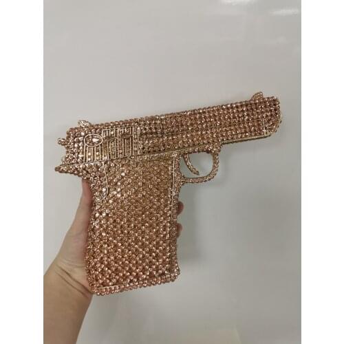 Gold Silver Champagne Color Gun Shape Womens Party Diamond Evening Bag Cocktail Prom Lady Fashion Crystal Clutch Handbag Purses