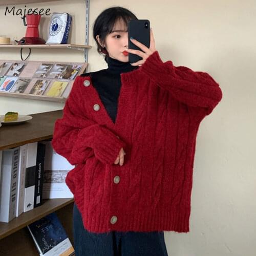 Cardigans Womens Solid Oversize Warm New Autumn Long Sleeve Single Breasted Koran Style Knitted Sweaters Twist Female Clothing