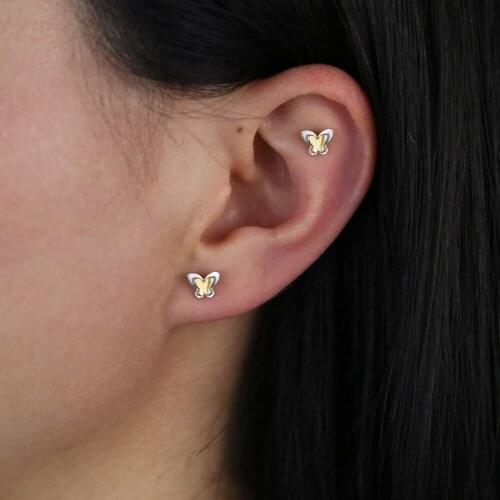 2021 new 925 sterling silver shiny gold color butterfly small earrings fashion tide flow sweet high quality two tone jewelry