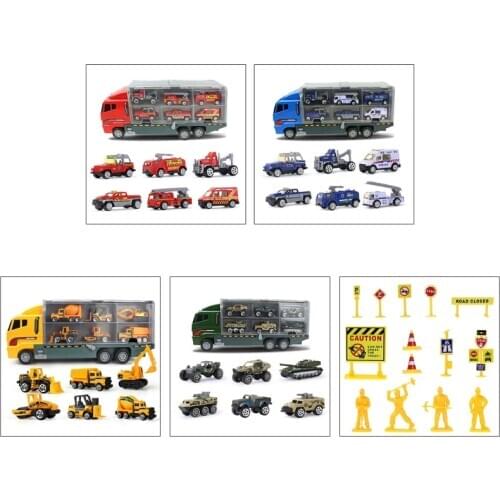1 Set Mini Alloy Police Car Engineering Toys Fire Vehicle Model Kids Gifts P31B