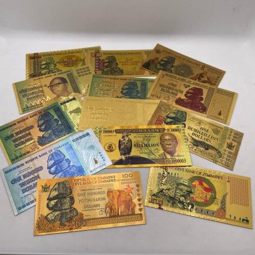 1 piece Zimbabwe Gold Banknote TRILLION QUANTILLION YOTTALILION DOLLARS Gold 999999 Zimbabwe Animals Banknote for Business Gifts