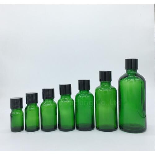 100PCS 5ml/10ml/15ml/20ml/30ML/50ml/100ml Green Glass Bottle Vials Essential Oil Bottle with black screw cap Perfume bottle