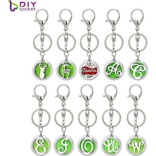 30MM 316L Stainless Steel Essential Oil Lobster Buckle Keychain Diffuser Locket Wholesale Jewelry 251-268