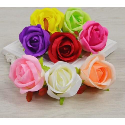 6CM 9Colors 5pcs Artificial Silk Rose Flower Bud Head For DIY Flowers Bouquet Retro Decorative Party Decoration Wedding Wall Ho