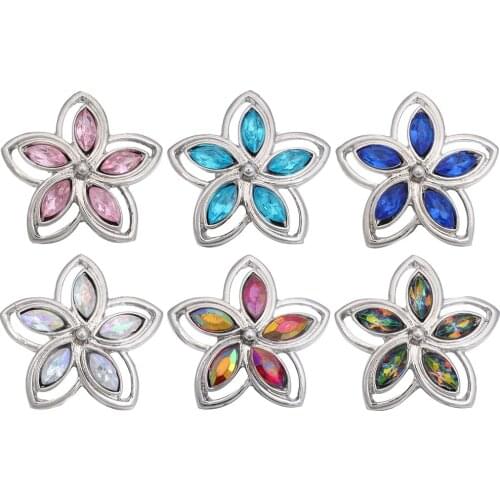5pcs/lot Wholesale Snap Button Jewelry Rhinestone Flower Snap Buttons Fit DIY 18mm Snap Bracelets Necklaces