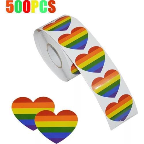 500PCS Nile Gay Pride Stickers Love Rainbow Sticker Roll In Heart-Shaped Pride Flag Labels Gay Pride Rainbow Heart Sticker
