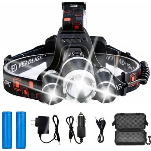 D2 HeadlampBattery Ultra Bright Waterproof 4 Modes Headlight 3 T6 R5 Rechargeable LED 18650 for Camping Light Hunting Fishing