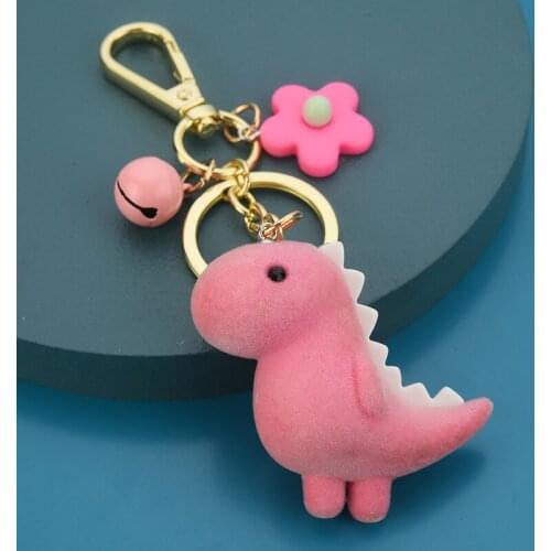 Cute Keychains Accessories Dinosaur Cartoon Key Chain Lovers Backpack Flower Pendant Jewelry Key Rings Couple Gift for Car