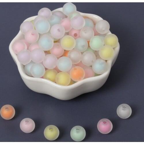 50pcs Matte Colorful Acrylic Bead Frosted Rainbow Round Loose Plastic Beads For Jewelry Making DIY Bracelet Necklace Wholesale